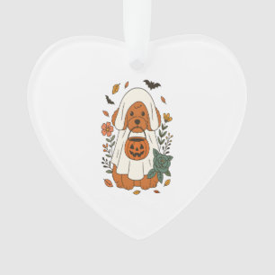 Halloween-Pudel mit Herbstblumen Ornament