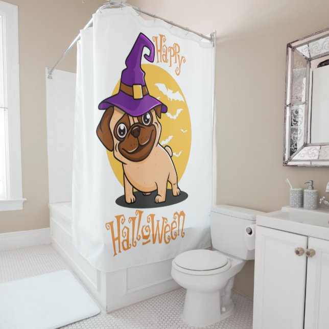 Halloween Puggy-Duschvorhang Duschvorhang (Beispiel)
