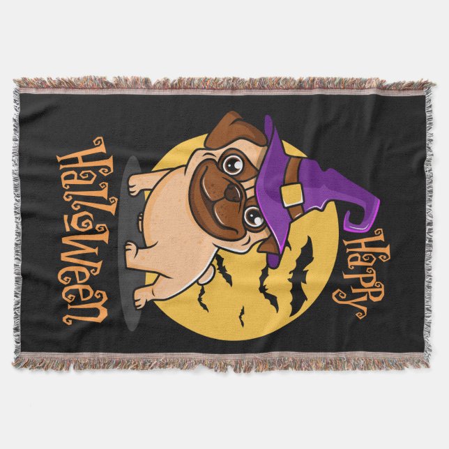 Halloween Puggy Throw Decke (Vorderseite)