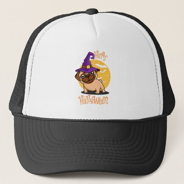 Halloween Puggy Trucker Hat Truckerkappe (Vorderseite)