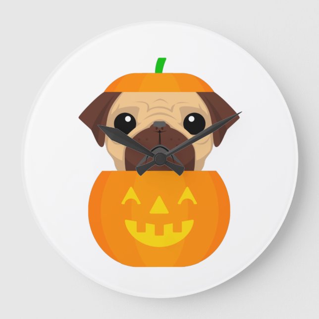 Halloween Pugkin   Große Wanduhr (Vorderseite)