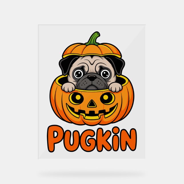 Halloween Pugkin, Pumpkin Mops Dog Acrylschild (Vorderseite)