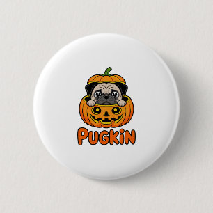 Halloween Pugkin, Pumpkin Mops Dog Button