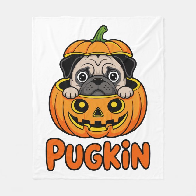Halloween Pugkin, Pumpkin Mops Dog Fleecedecke (Vorderseite)