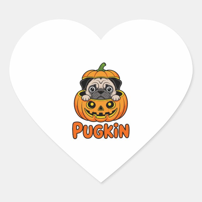 Halloween Pugkin, Pumpkin Mops Dog Herz-Aufkleber (Vorderseite)