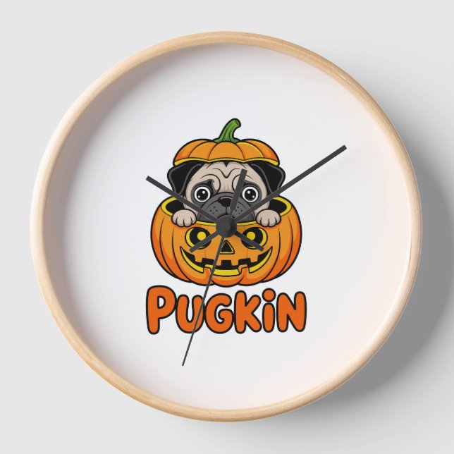 Halloween Pugkin, Pumpkin Mops Dog Uhr (Vorderseite)