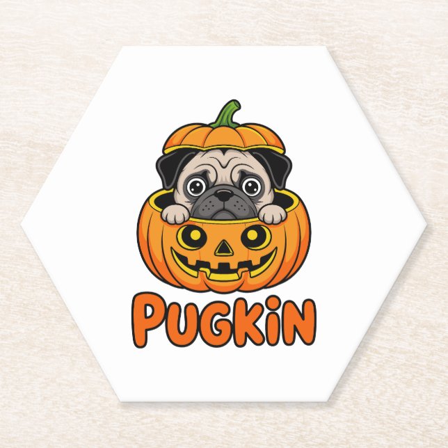 Halloween Pugkin, Pumpkin Mops Dog Untersetzer (Vorderseite)