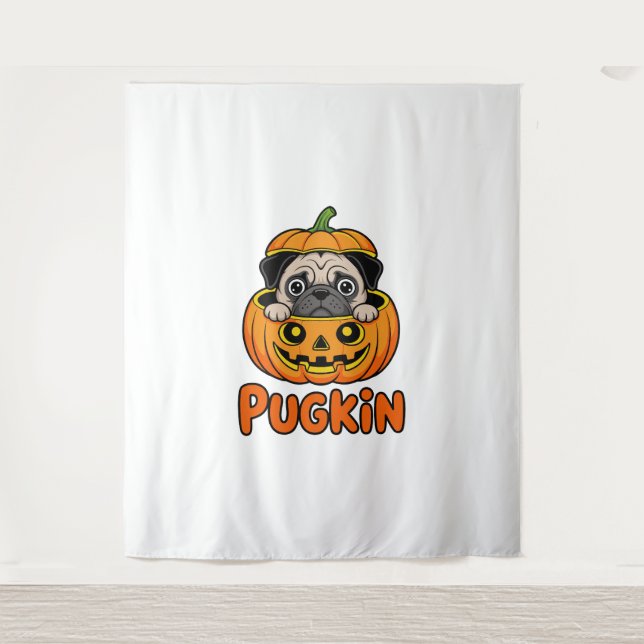 Halloween Pugkin, Pumpkin Mops Dog Wandteppich (Vorderseite)