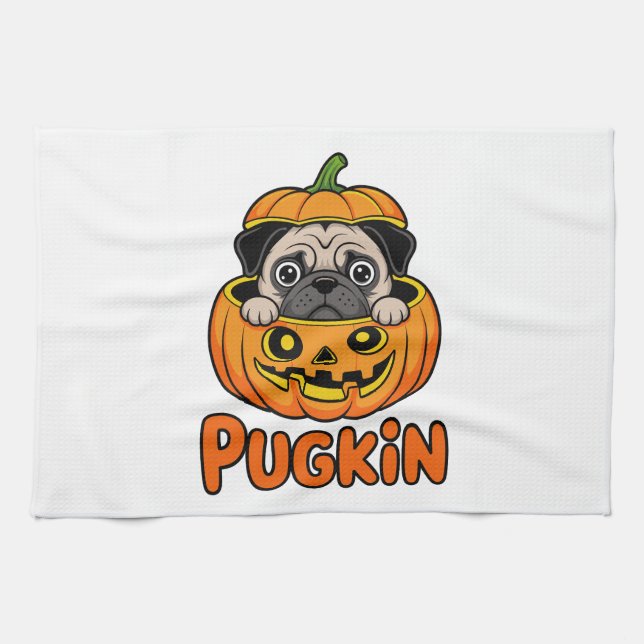 Halloween Pugkin, Pumpkin Pug Dog Geschirrtuch (Horizontal)