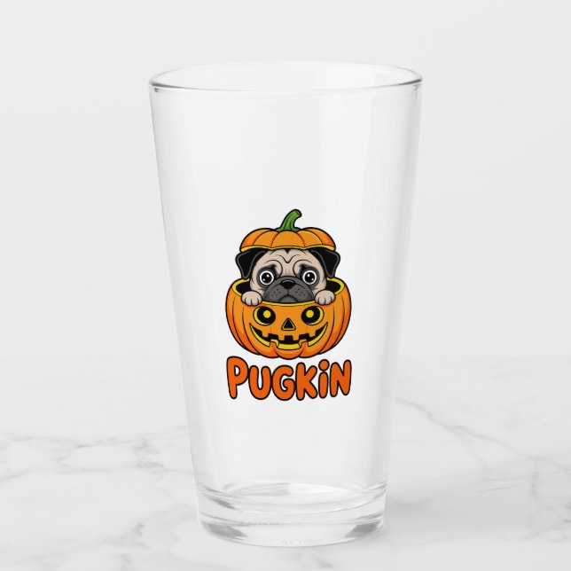 Halloween Pugkin, Pumpkin Pug Dog Glas (Vorderseite)
