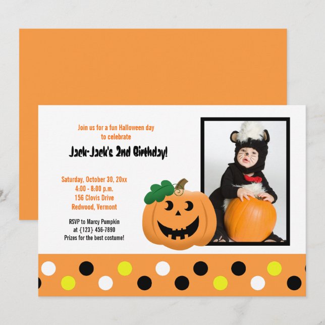 Halloween Pumpkin 12x18 Foto Geburtstag Einladung (Vorne/Hinten)