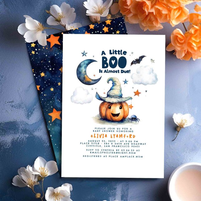 Halloween Pumpkin A Little Boo Boy Baby Dusche Einladung (Halloween Baby Shower Invitations Featuring A Little Boo Pumpkin)