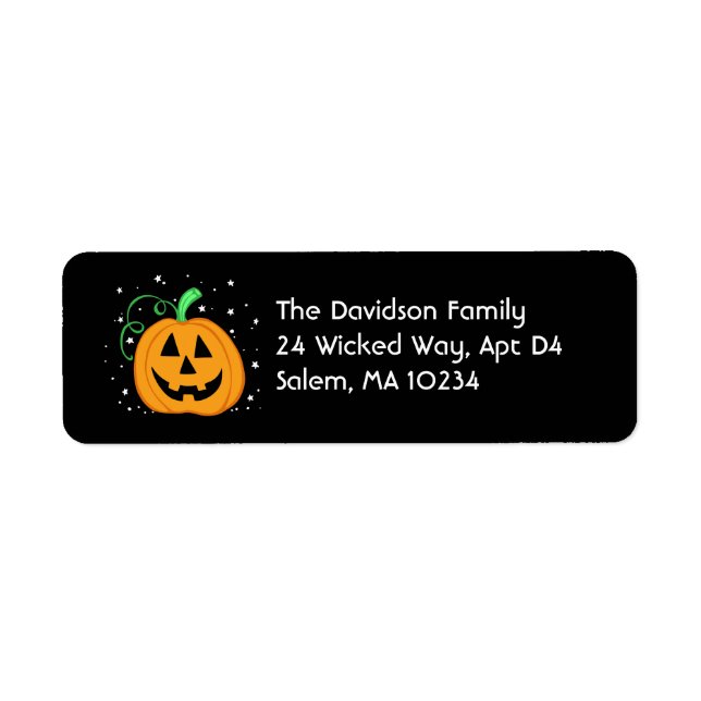 Halloween Pumpkin-Adressetikett auf schwarz (Vorne)