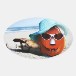 Halloween Pumpkin am Strand Ovaler Aufkleber