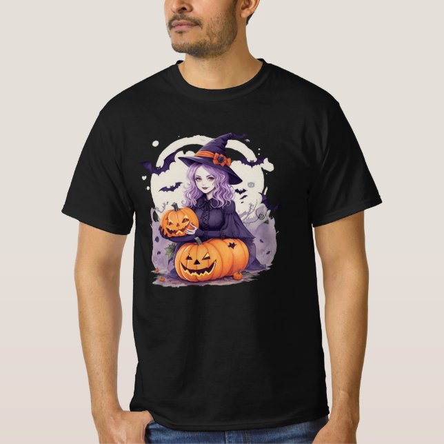 Halloween Pumpkin and halloween witch bats T-Shirt (Vorderseite)