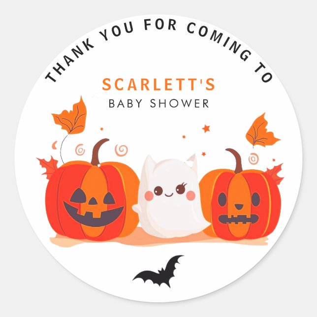 Halloween Pumpkin Baby Dusche Danke Runder Aufkleber (Vorderseite)