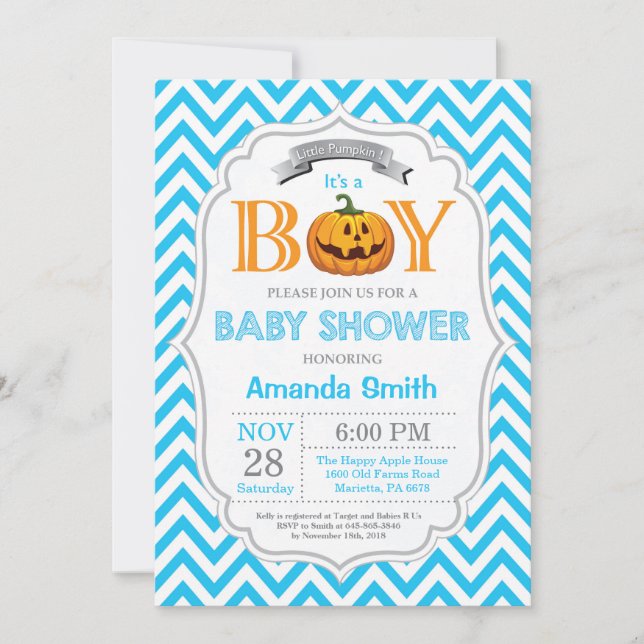 Halloween Pumpkin Baby Shower Invitation Boy Einladung (Vorderseite)