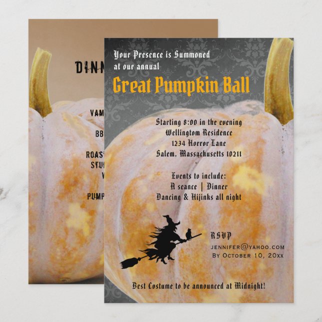 Halloween Pumpkin Ball + Menü Hexeneinladung Einladung (Vorne/Hinten)