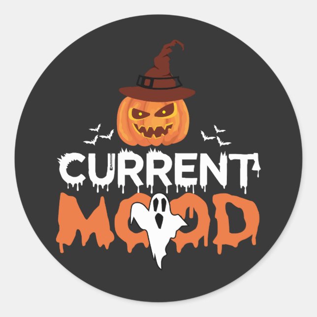 Halloween Pumpkin Bat Current Mood Horror Runder Aufkleber (Vorderseite)