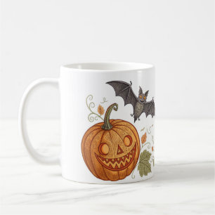 "Halloween Pumpkin & Bat Pattern Tasse" Kaffeetasse