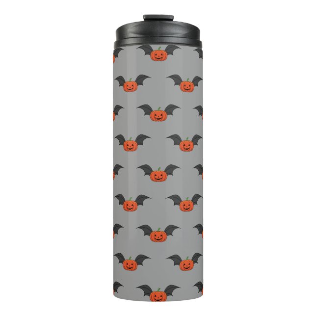 Halloween Pumpkin Bat Thermosbecher (Vorderseite)