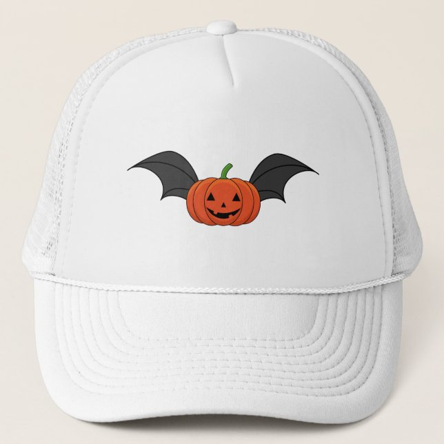 Halloween Pumpkin Bat Truckerkappe (Vorderseite)