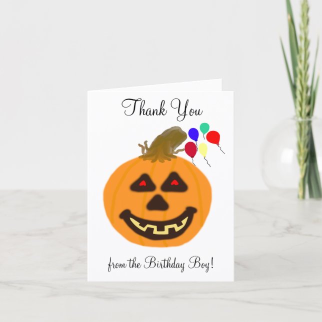 Halloween Pumpkin Birthday Boy Thank You Dankeskarte (Vorderseite)