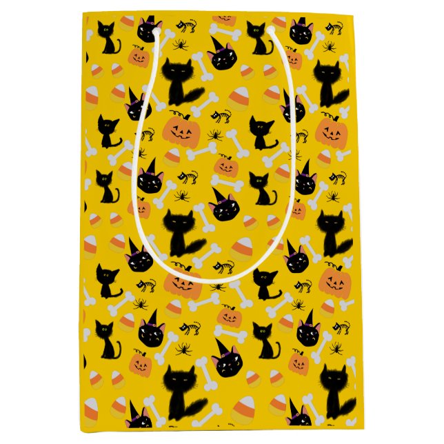Halloween Pumpkin & Black Cats Geschenktasche Mittlere Geschenktüte (Vorderseite)