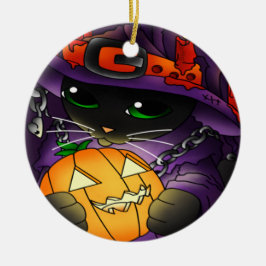Halloween Pumpkin Black Hexenkatze Keramik Ornament