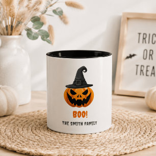 Halloween Pumpkin "BOO" - Personalisierter Name Zweifarbige Tasse