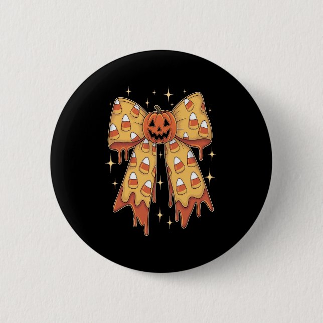Halloween Pumpkin Bow Candy Corn Button (Vorderseite)