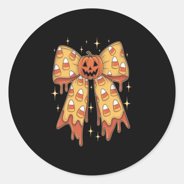 Halloween Pumpkin Bow Candy Corn Runder Aufkleber (Vorderseite)
