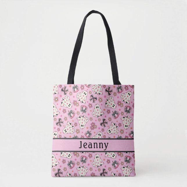 Halloween Pumpkin Bow Pink Tote Bag Tasche (Vorderseite)