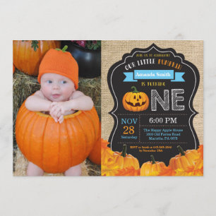 Halloween Pumpkin Boy 1. Geburtstag Blue Burlap Einladung