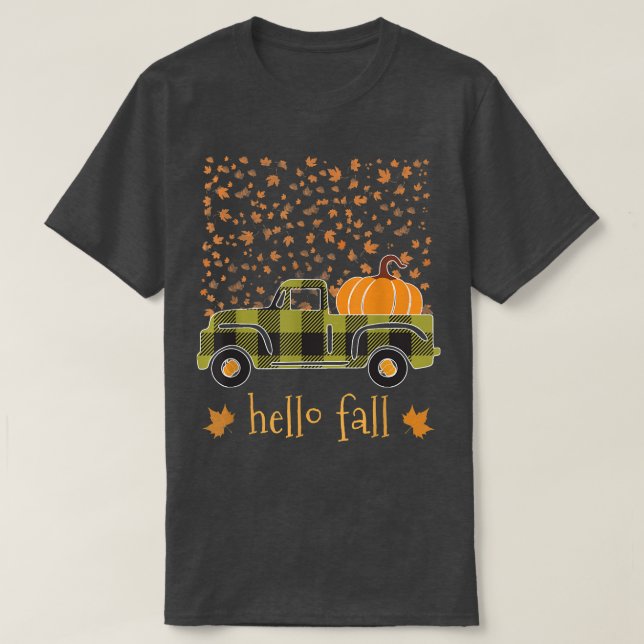 Halloween Pumpkin Buffalo Kariert Truck Hallo Tree T-Shirt (Design vorne)