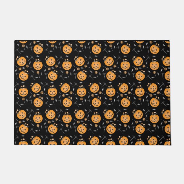 Halloween Pumpkin Candy Bucket Black Orange Fußmatte (Vorderseite)
