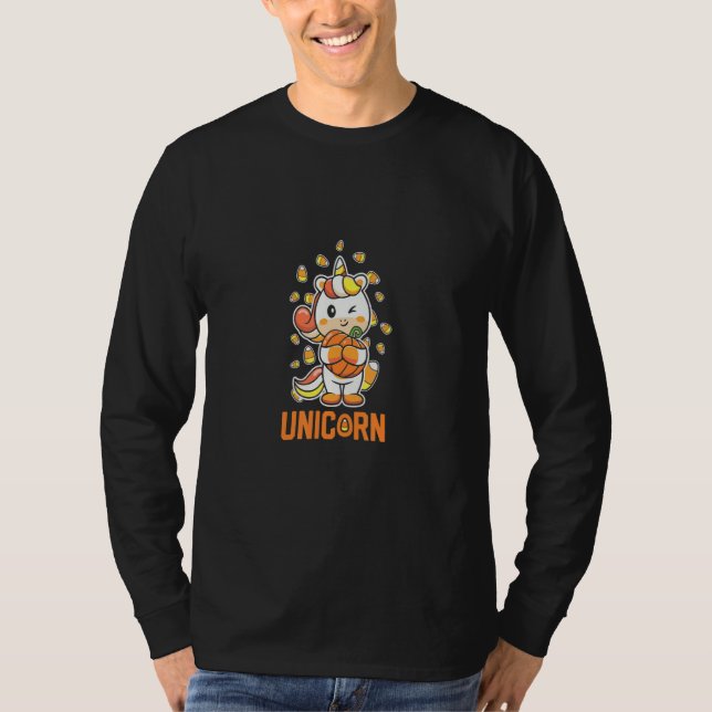 Halloween Pumpkin Candy Cute Unicorn Spooky Season T-Shirt (Vorderseite)