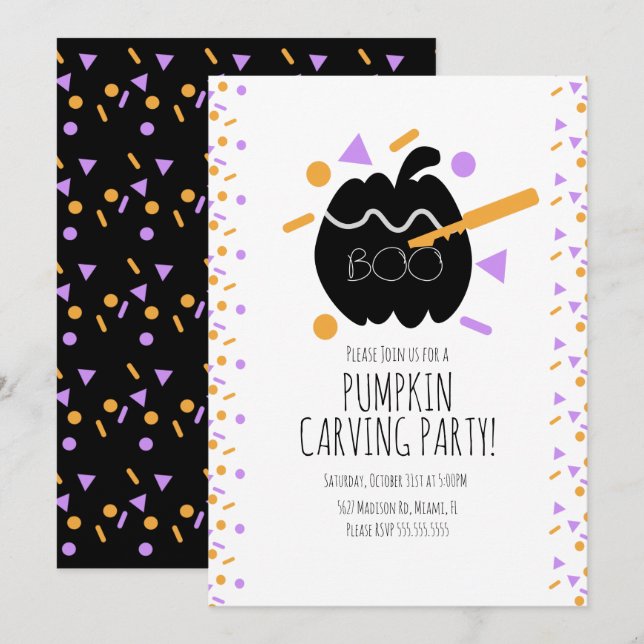 Halloween Pumpkin Carving Black Pumpkin Confetti Einladung (Vorne/Hinten)