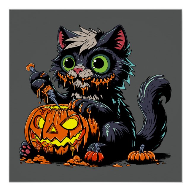 Halloween Pumpkin Carving Cat Poster (Vorderseite)