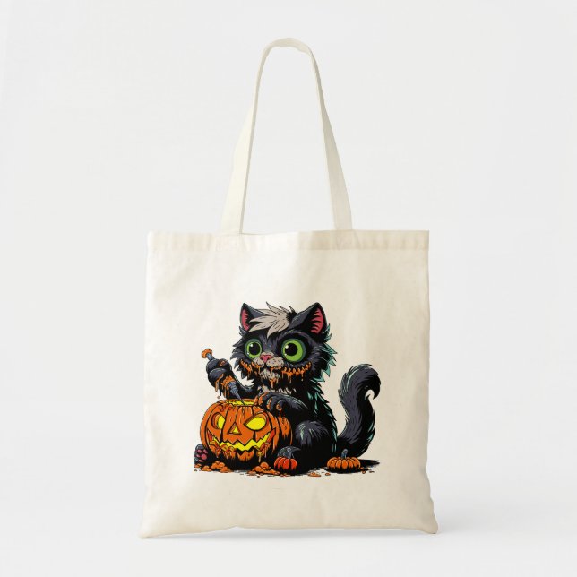 Halloween Pumpkin Carving Cat Tragetasche (Vorne)