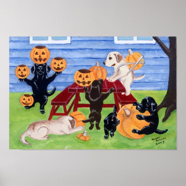 Halloween Pumpkin Carving Labradors Artwork Poster (Vorne)