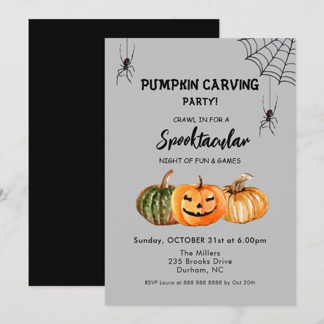 Halloween Pumpkin Carving Party Einladung (Vorne/Hinten)