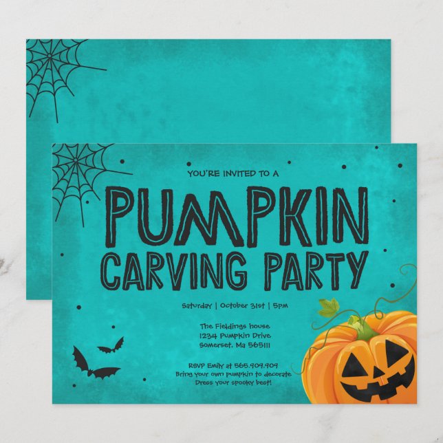 Halloween Pumpkin Carving Party Einladung (Vorne/Hinten)