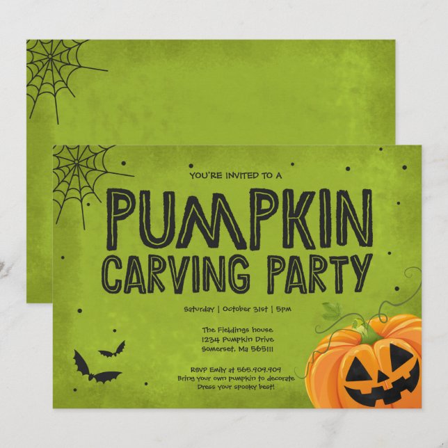 Halloween Pumpkin Carving Party Einladung (Vorne/Hinten)