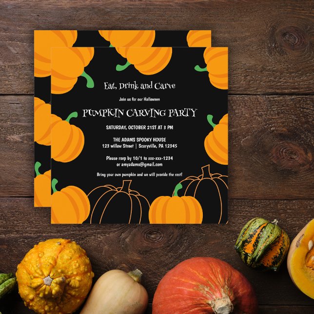 Halloween Pumpkin Carving Party Orange und Black Einladung (Von Creator hochgeladen)