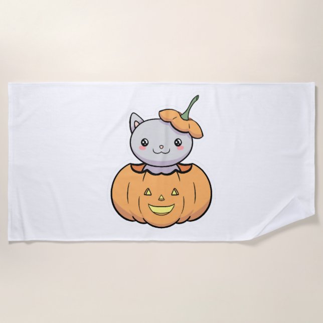 Halloween Pumpkin Cat Strandtuch (Vorderseite)