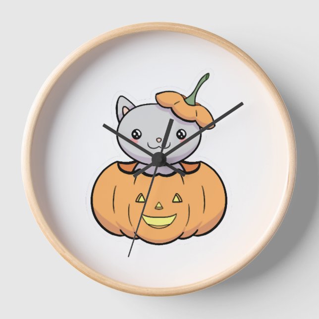 Halloween Pumpkin Cat Uhr (Vorderseite)