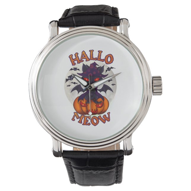 Halloween Pumpkin Catoween Armbanduhr (Vorderseite)