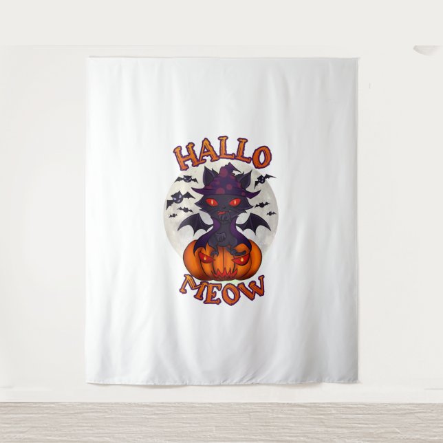 Halloween Pumpkin Catoween Wandteppich (Vorderseite)