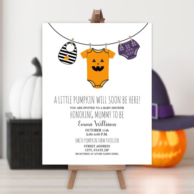 Halloween Pumpkin Clothesline Kinderdusche Einladung (Von Creator hochgeladen)